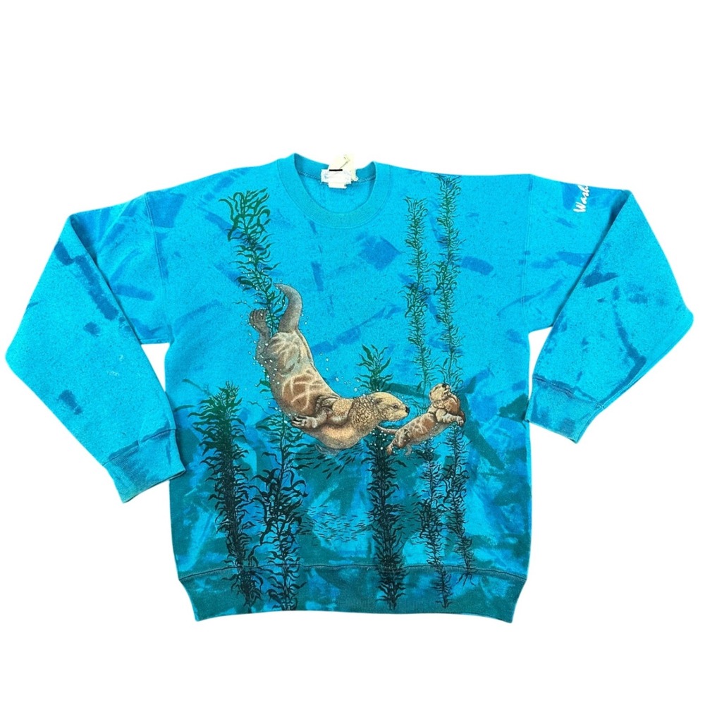 Vintage 90s Lee Sea Otters Washington Tie Dye Sweatshirt XL USA Made Animal